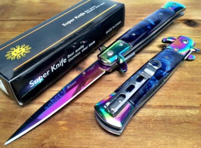 Navaja de Bolsillo 8.75" Italiana Milano Damasco Abierta con Resorte Asistida EDC Afilada -RBMBL Foto 1 de 2