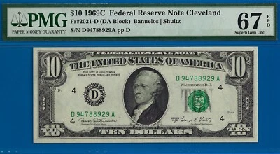 1969C $10 Federal Reserve Note PMG 67EPQ Cleveland Top Pop - Image 1 of 3