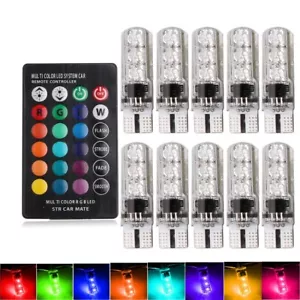 10x Multi Color RGB LED Bulb Car Parking Light 168 194 T10 w/ RF Remote Control - Picture 1 of 7