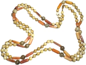 Collana gioielli vintage perline perline pastello opaco verde terra arancione lunga 32 - Foto 1 di 1