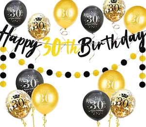 30Th Birthday Decorations for Women Men,Glitter Black Gold with Happy 30Th Birth - Picture 1 of 12