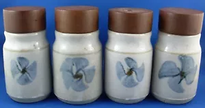 Rare Retro STAMPED Stoneware Pottery CANISTER JARS & WOOD LIDS Collectable Aust - Picture 1 of 11