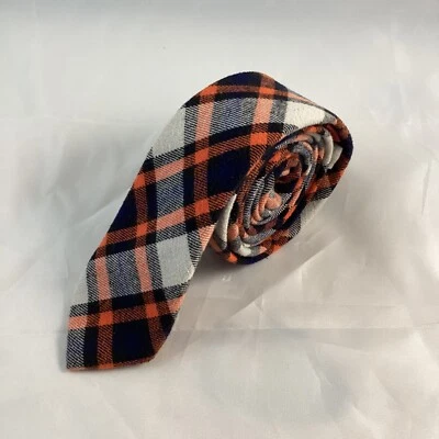 Corbata ajustada de franela de algodón original Penguin naranja negra azul marino a cuadros ~ 2,25"x59" Foto 1 de 4