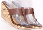 Born Boc BC4366 Brown Leather Cork Wedge Thong Strap Sandal Shoes Women's US 9