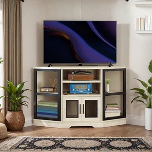 Corner TV Stand Console with Power Outlets for 55 inch TVs Entertainment Center - Picture 1 of 11
