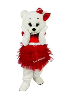 Weihnachten süß Teddy weiß Bär Maskotte rot Kleid Kostüm Cartoon Maskottchen - Bild 1 von 3