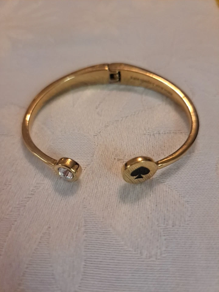 Kate Spade Bracelet Spot The Spade Hinge Cuff Black Logo Gold Tone - Image 1 of 4