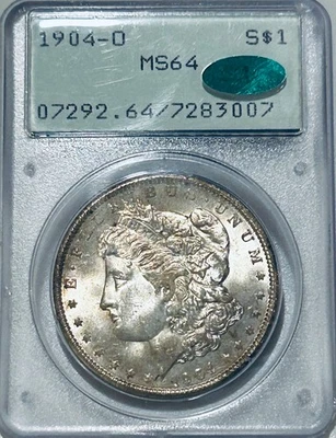 1904 O Morgan Silver Dollar PCGS MS64 CAC Green Toned Gen 1.2 OGH aka Rattler - Image 1 of 4