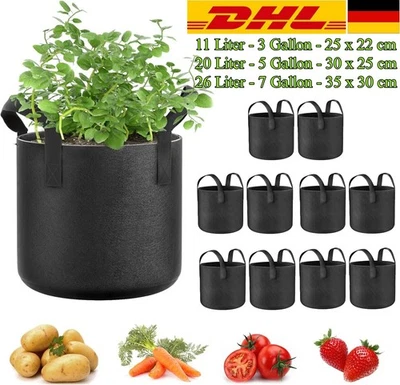 5/10 PFLANZSÄCKE MIT HENKELN PFLANZTASCHE GROW PLANT BAGS PFLANZBEHÄLTER 11-30L - Bild 1 von 4