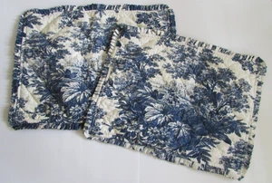 Juego de 2 fundas de almohada estándar Pottery Barn azul y blanco Matine Toile lino algodón - Imagen 1 de 9