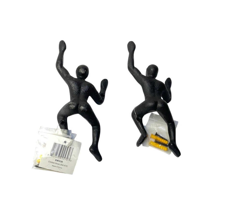 Lot of 2 Wall Climber Cast Iron Decorative Black Wall Mount Hooks - Image 1 of 4