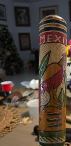 15" Hand Carved Painted Aztec Bat Pinata Stick Mexican Wooden Baseball - Picture 1 of 3