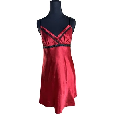 Morgan Taylor Red Satin Lace Trim Chemise Nightgown Slip S Holiday - Image 1 of 4