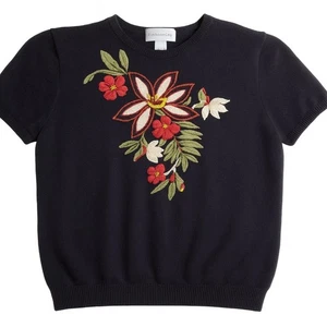 Suéter tejido manga corta bordado floral negro Alfred Dunner XL algodón Ramie - Imagen 1 de 11