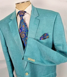 Linea Uomo Men's Linen Rayon Blazer Aqua Marine Teal Blue 48 Long - Picture 1 of 10