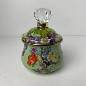 MacKenzie Childs Green Flower Market Enamel Sugar Bowl w/ Lid - Picture 1 of 9