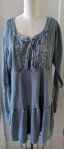 Vestido Térmico Free People One Jolene Tejido Waffle Azul Algodón Boho Hippie Grande - Imagen 1 de 13
