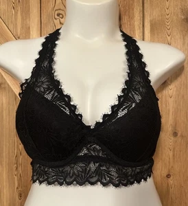 Victoria’s Secret PINK schwarz Spitze leicht gefüttert Neckholder Büstenhalter BH Größe Large - Bild 1 von 17
