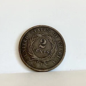 1864 2 Cent Piece Large Motto • Civil War Era Shield Coin • In God We Trust - Picture 1 of 3