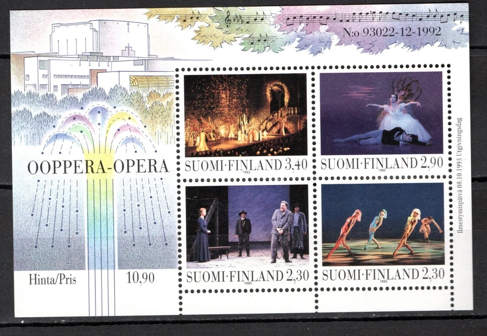 SELLOS FINLANDIA - Inauguración de la nueva ópera, con hoja, 1993-** Foto 1 de 1