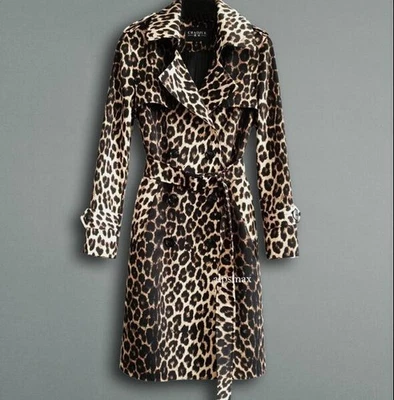 Leopard Print Trench Coat Women's Mid-Length Jacket Slim Long-Sleeved Coat NEW - Image 1 of 4
