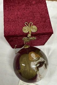 Pier 1 Vetro Dipinto A Mano Natale Oro Angelo Liuto Albero Ornamento con Scatola Feltro - Foto 1 di 9