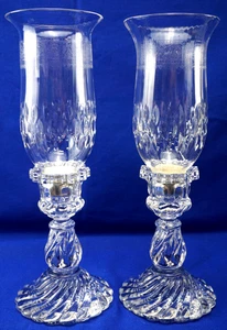 St Louis France Crystal Thistle (2) Hurricane Candle Holders, 13 7/8" (B34) - Picture 1 of 24