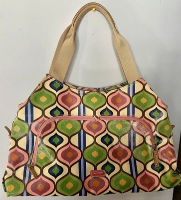 Franco Sarto Retro 70's Peacock Print Canvas Handbag In Good Pre Loved Condition - Imagem 1 de 4