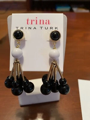 Brincos Trina Turk Gold Tone Destination Groove Black Link 2-3/4” #59 $98 - Imagem 1 de 4