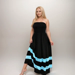 ROCKTHOSECURVES DAMEN Maxikleid trägerlos gestreift Saum - Bild 1 von 5