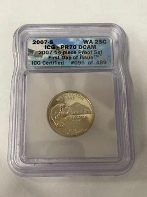 2007-S Proof WASHINGTON Quarter ICG PR-70 DCAM FDOI 14 PC PF SET 95/489 - Image 1 of 2