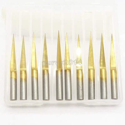3.175mm Carbide PCB Engraving Bits CNC Router Tool 10 Degrees 0.1mm V-Shap - Image 1 of 4