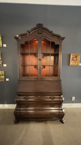 Vintage Henredon Four Centuries Baroque Style Lighted Secretary Desk Bookcase Cover