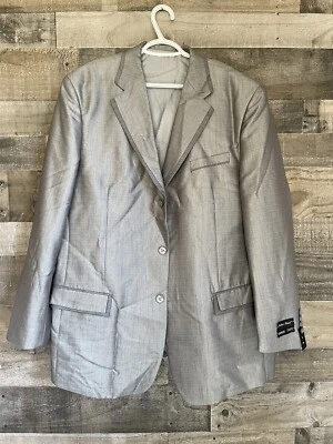 Traje Fortino Landi 2 Piezas Para Hombre Talla L 44 y 38L Pantalones Super 150s Metálico Plateado Foto 1 de 4