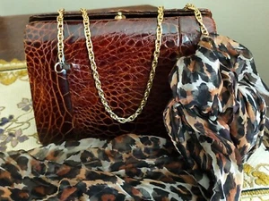 borsa vintage in rettile con doppie catenelle - Foto 1 di 12