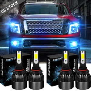 4pcs 9006+9005 High Low Beam LED Headlight Kit 6000K for Nissan Titan 2004-2015 - Picture 1 of 12