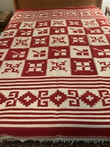 Antik ca. 1930 Mexikanische Ureinwohner/Einheimische Wolle Teppich/Decke 93x59" - Bild 1 von 7