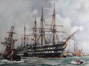 c1901 Print THE LION Training Ship at Davenport 1901 by Charles Dixon - Picture 1 of 1