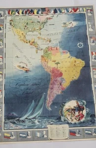 Vtg 1942 WWII Captain Silver On The Seahound Chart Map Poster Blue Network Radio - Picture 1 of 13