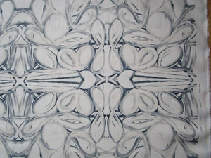 Lindsay Cowles Blue White Abstract Belgian Linen 5114 Designer Fabric print BTyd - Picture 1 of 9