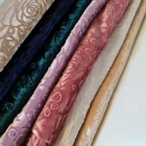 Floral Roses Embossed Velvet Velour Dress Craft Cushion Craft Fabric Meter 58" - Picture 1 of 22