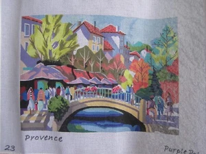 PURPLE PLUM DESIGNS COLORFUL Handpainted NEEDLEPOINT CANVAS Provence France 8x11 - Picture 1 of 3