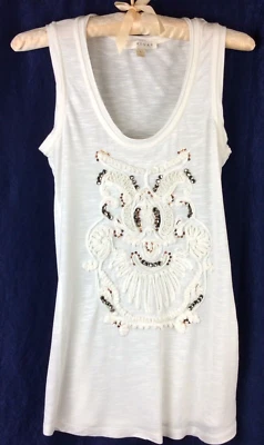 Camiseta sin mangas Kenar marfil lentejuelas pedrería - Junior adolescente talla L - cuello borde crudo Foto 1 de 4