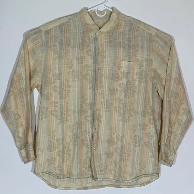 TOMMY BAHAMA Men's Long Sleeve Button Front XL Linen Textured Stripe Floral  - Image 1 of 4