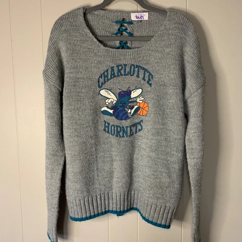 Charlotte Hornets Women’s Sweater Large NBA Lace Up Back by Alyssa Milano Gray Cover