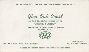 Vintage Glen Oak Court Grant, Florida Motel Hotel Advertising Business Card - Picture 1 of 2