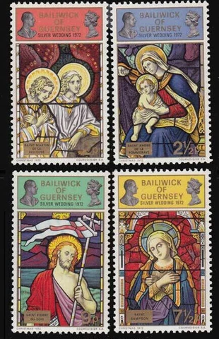 Guernsey #73 - 76 Mint Never Hinged 1972 Christmas Stained Glass Windows Cover