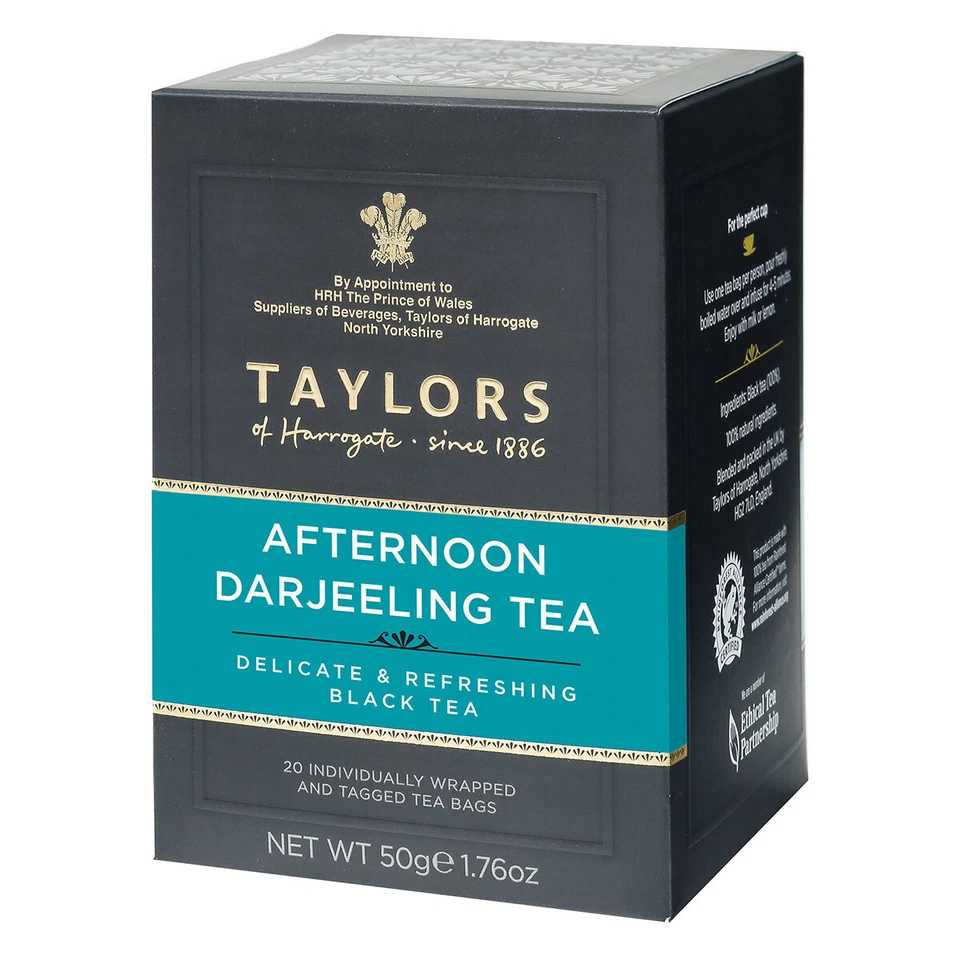 Bolsas de té Taylors of Harrogate Afternoon Darjeeling con cuerda y etiqueta, 20 quilates Foto 1 de 1