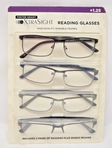 Foster Grant 4pk Reading Glasses VRM1902 PH BLK+BLU+DGN & PETE BLK Chs Diopter - Picture 1 of 11