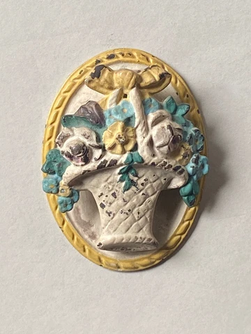 Vintage Hubley Cast Iron Painted Door Knocker Basket of Flowers Cover